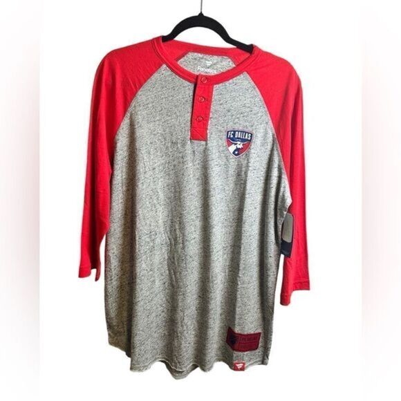 NWT Fanatics FC Dallas Soccer Gray Red Baseball Tee Shirt - Size L - Picture 1 of 5